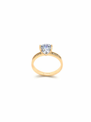 Bague de Fiançailles Dorée – Diamant Poire et Pavé