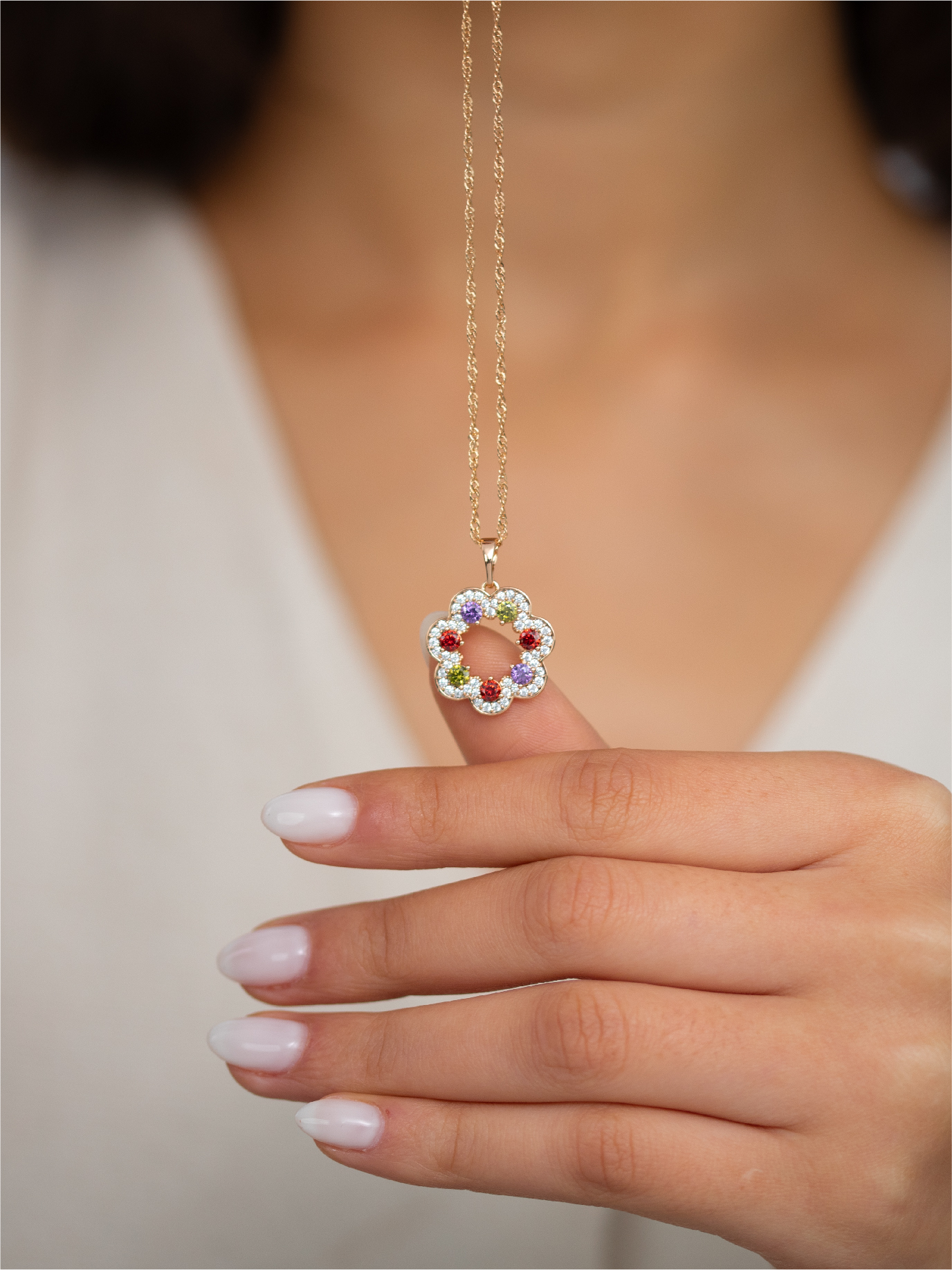 Collier pendentif Fleur Multicolore