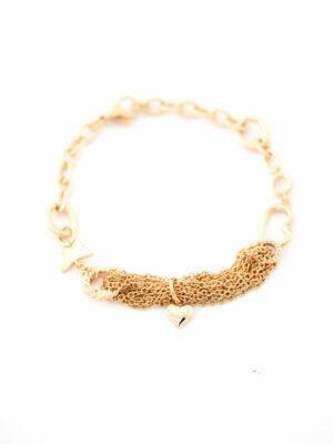 Bracelet Doré Multi-Chaînes avec Pendentif Cœur et Papillon
