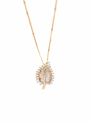 Collier Feuille Dorée & Zircons