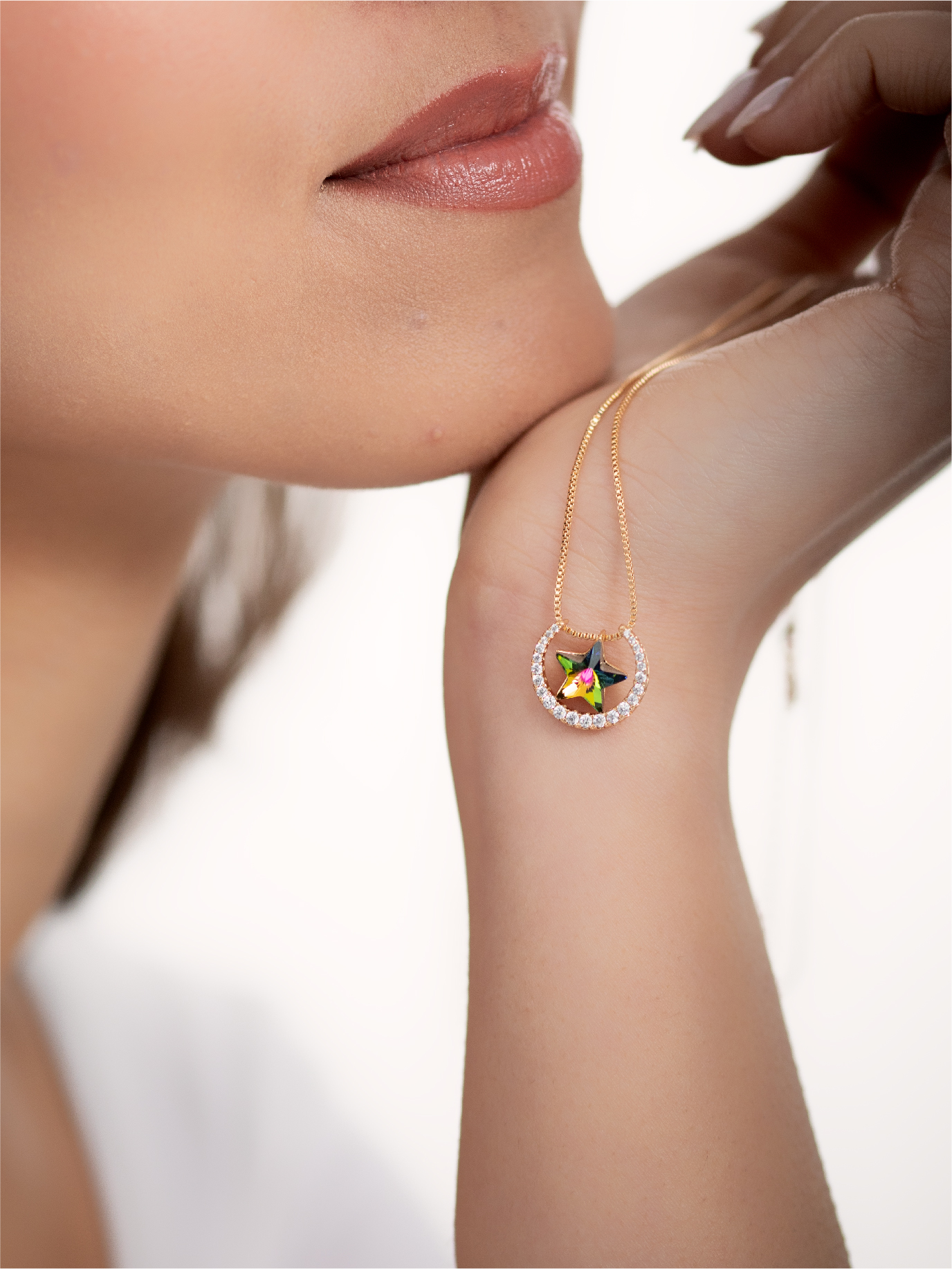 Collier Étoile Verte & Lune Cristalline