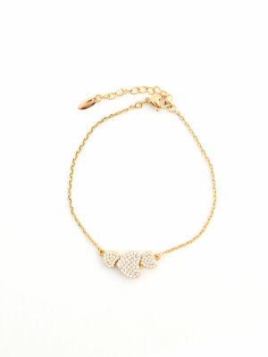 Bracelet Fin Doré avec Trio de Cœurs Cristallisés - Hypoallergénique