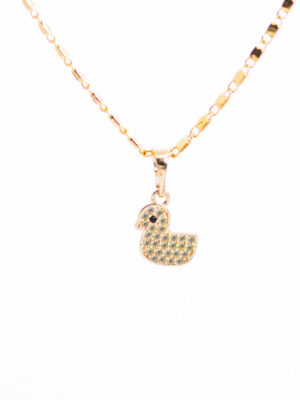 Collier Canard Doré en Zircon – Bijou Enfant Hypoallergénique
