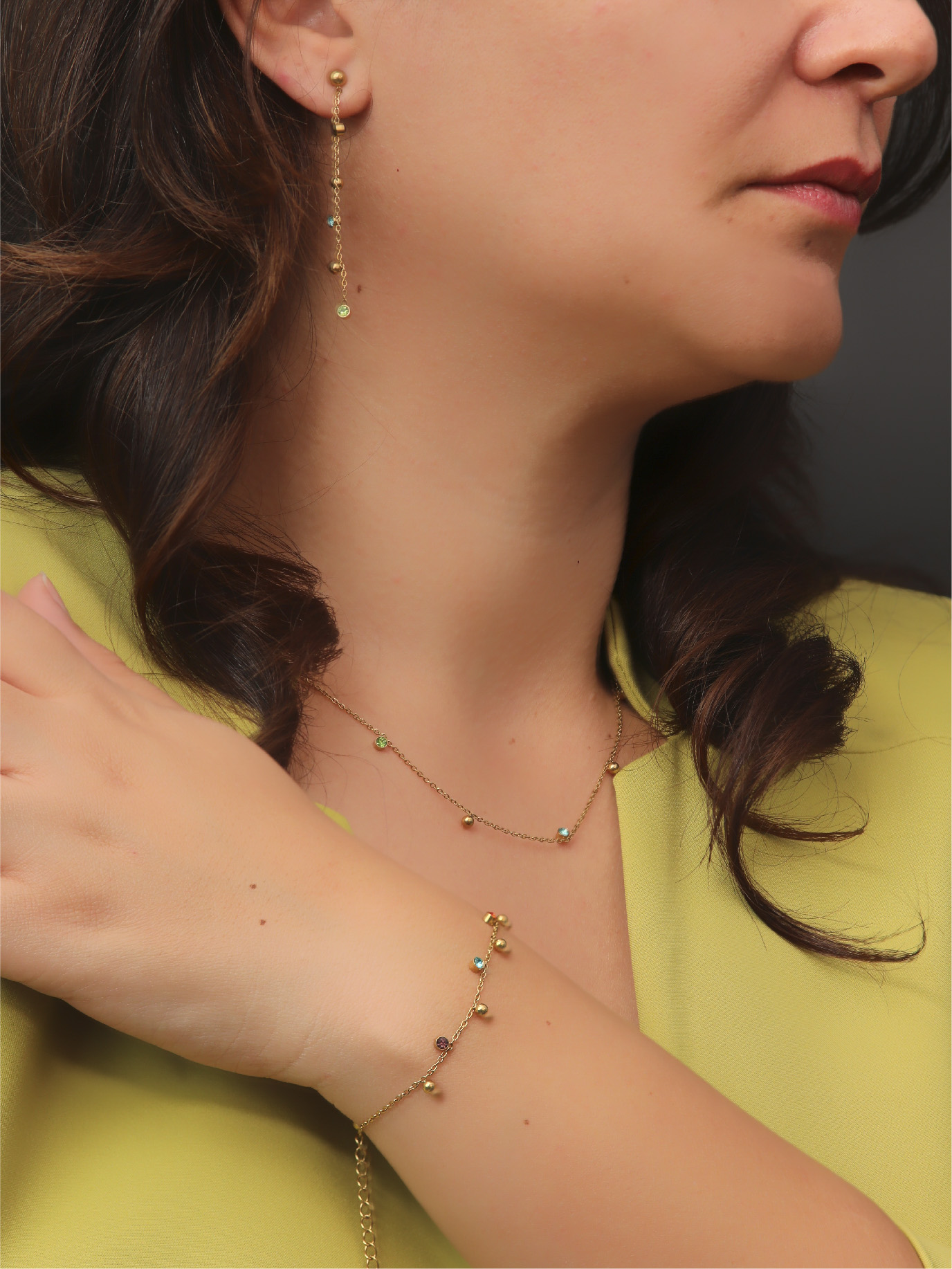 Parure Femme Dorée Pierres Colorées