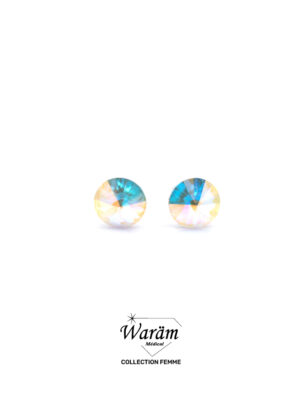 Boucles d’oreilles à vis femme pierre irisée