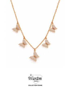 Collier papillons doré zircon - Hypoallergénique