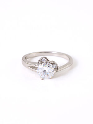 Bague Solitaire Cœur Zircon Argentée
