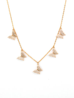 Collier papillons doré zircon - Hypoallergénique
