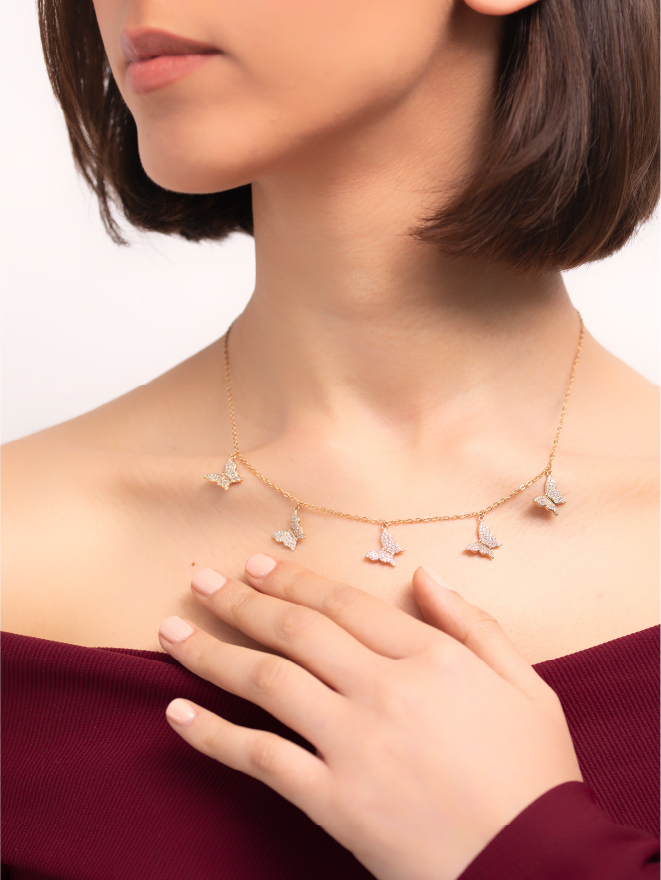 Collier papillons doré zircon - Hypoallergénique