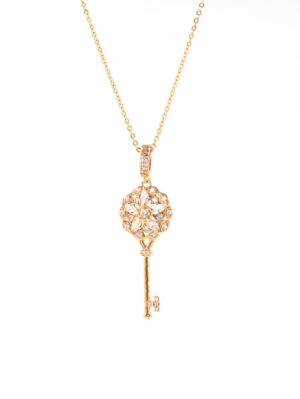 Collier clé doré zircon - Hypoallergénique