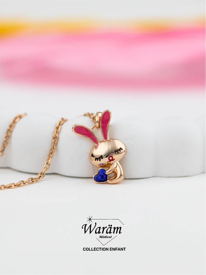 Collier Lapin coeur bleu – Bijou Enfant Mignon