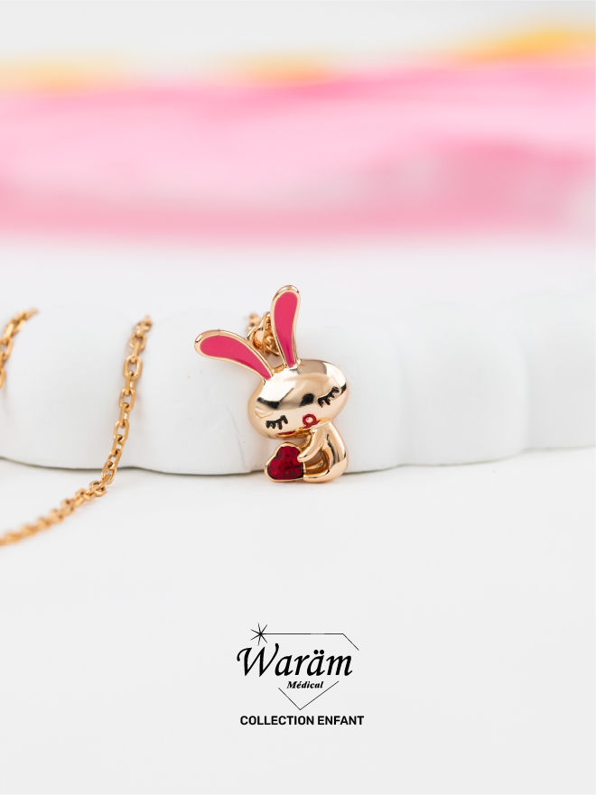 Collier Lapin coeur rouge – Bijou Enfant Mignon