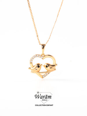 Collier Cœur Oiseaux Doré – Bijou Enfant