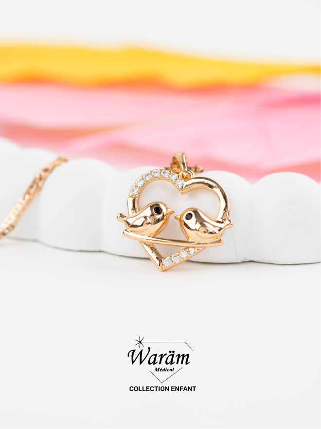 Collier Cœur Oiseaux Doré – Bijou Enfant