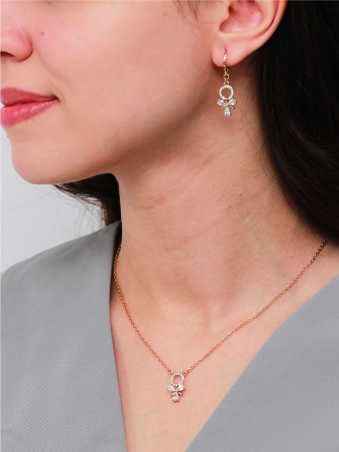 Parure Collier Boucles Nœud Rosé Chic