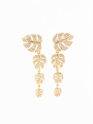 Boucles d’Oreilles Feuille Dorées Zircon