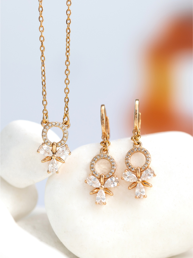 Parure Collier Boucles Nœud Doré Chic