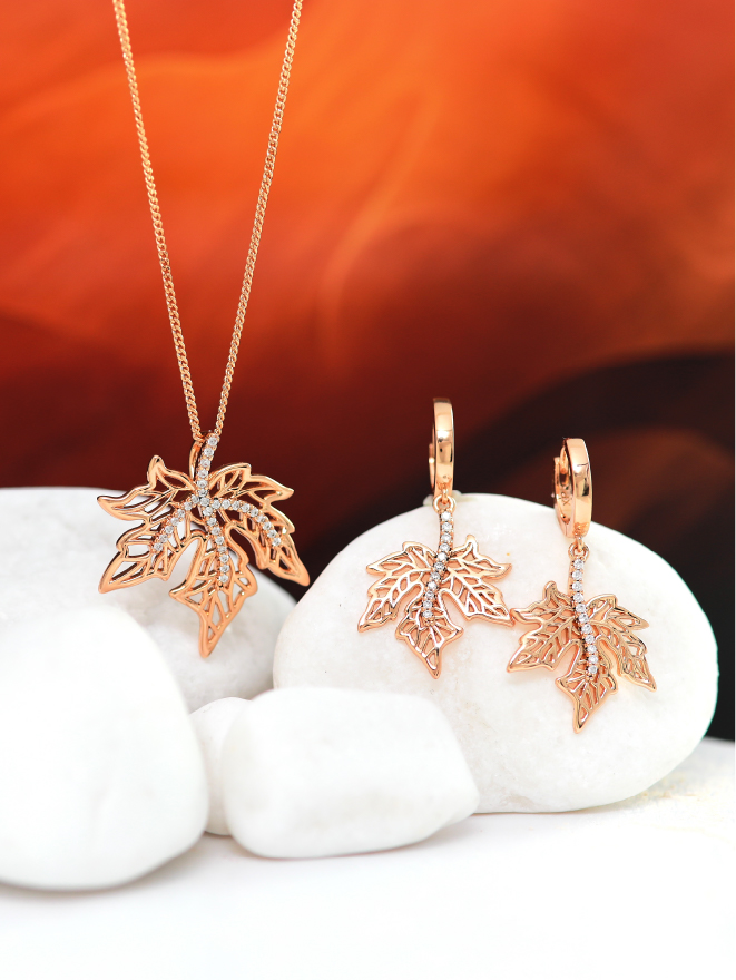 Parure Collier Boucles Feuille Dorée Chic