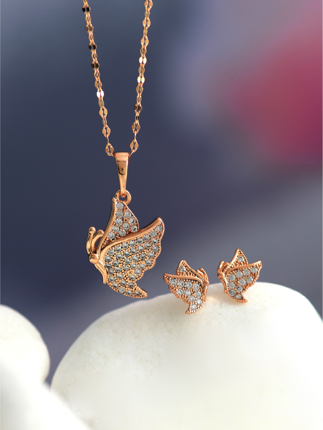 Parure Collier Boucles Papillon Doré Chic