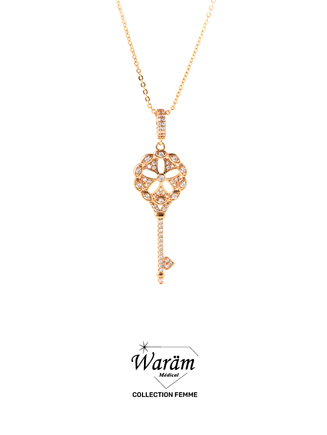 collier-cle-rose-zircon-femme Collier Clé Rosé Serti Zircon