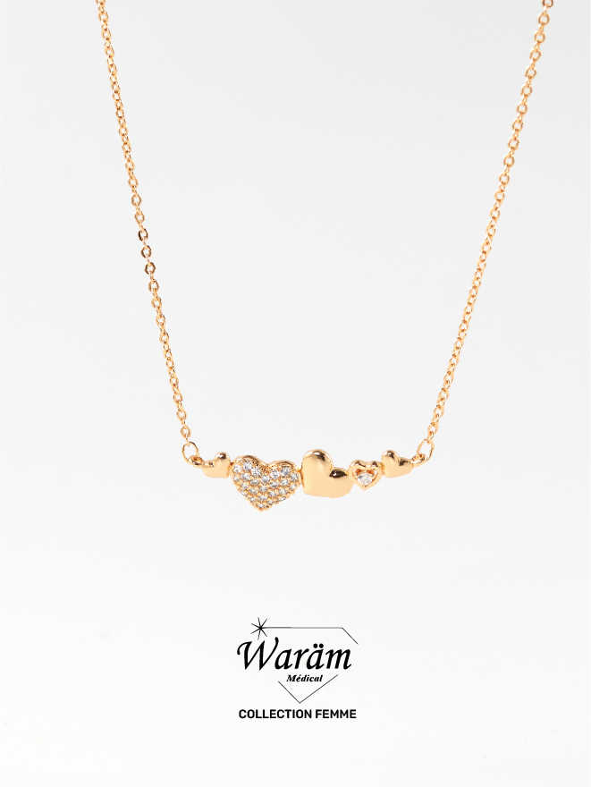 Collier femme double cœur en zircon