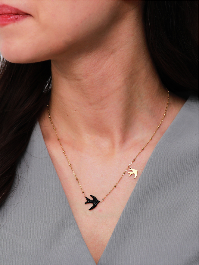Collier Hirondelle Doré avec Zircons
