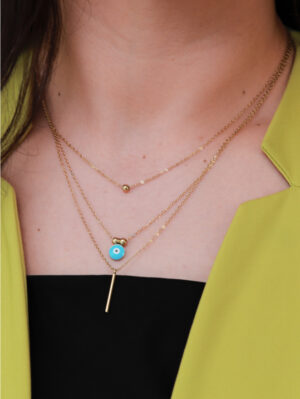 Collier œil bleu multi-chaînes doré élégant