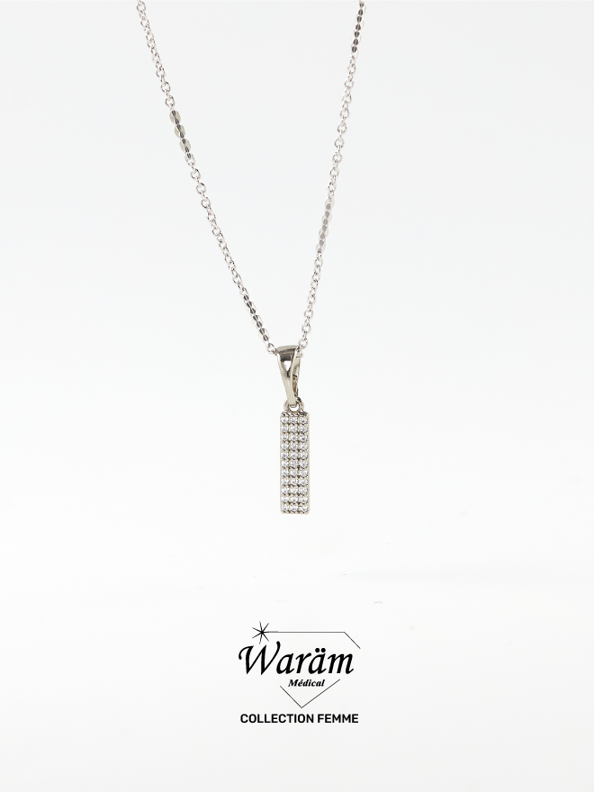 Collier Barre Zircon Femme Argenté