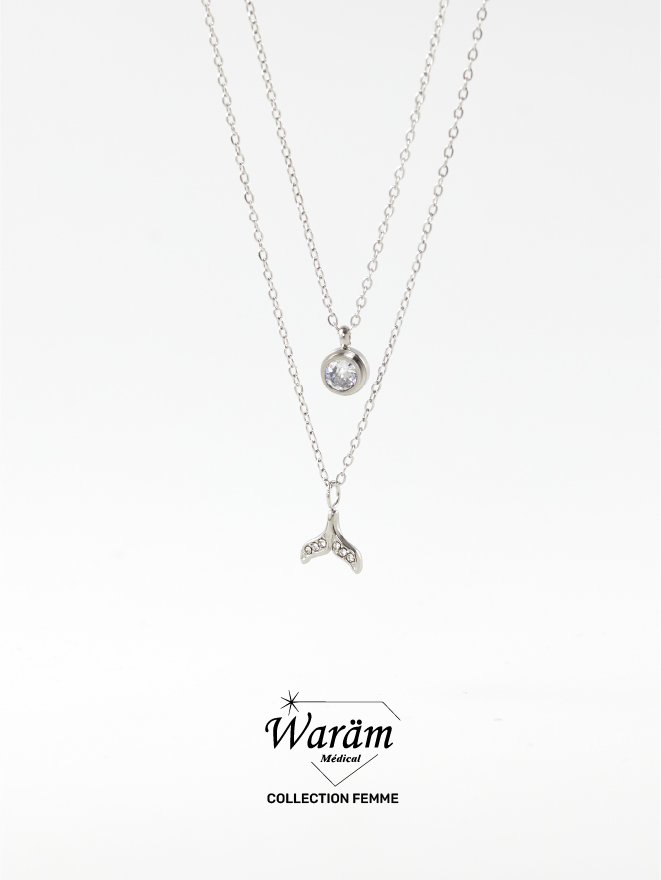 Collier Sirène Double Chaîne Zircon Hypoallergénique