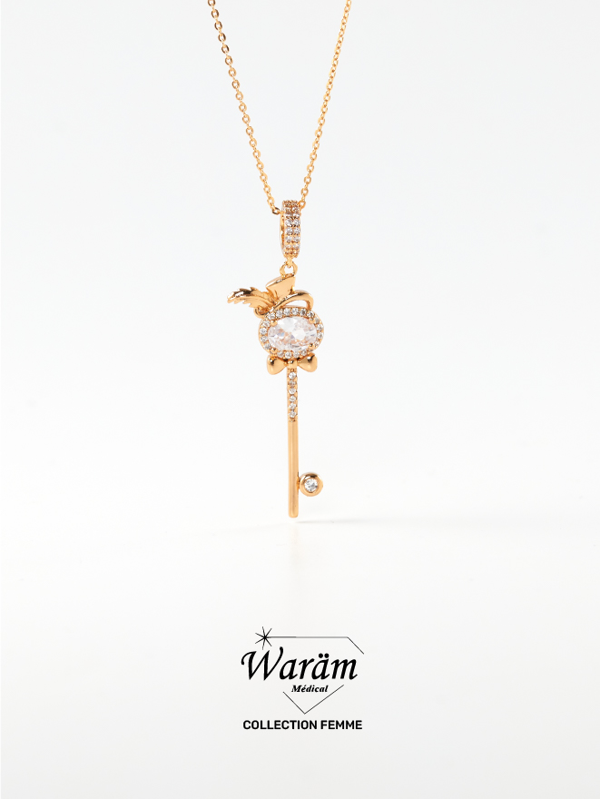 Collier Clé Zircon Femme Hypoallergénique