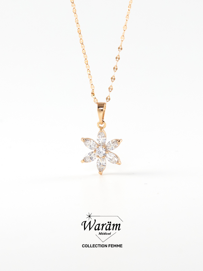 Collier Fleur Zircon Femme Hypoallergénique