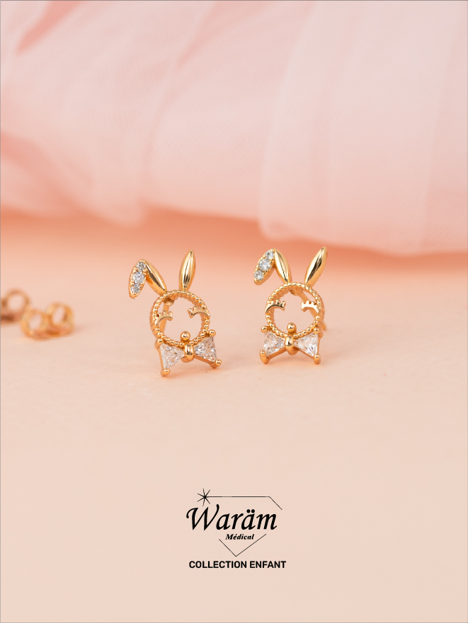 Boucles d'oreilles enfant lapin zircon