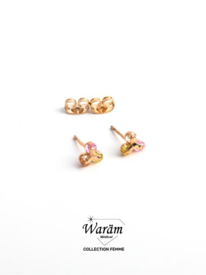 Boucles d'oreilles vis fleur cristal rose jaune